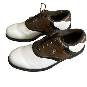 Foot Joy Men’s 10 Golf Shoes Comfort SaddleOxford Leather WhiteBrown *grass Flaw